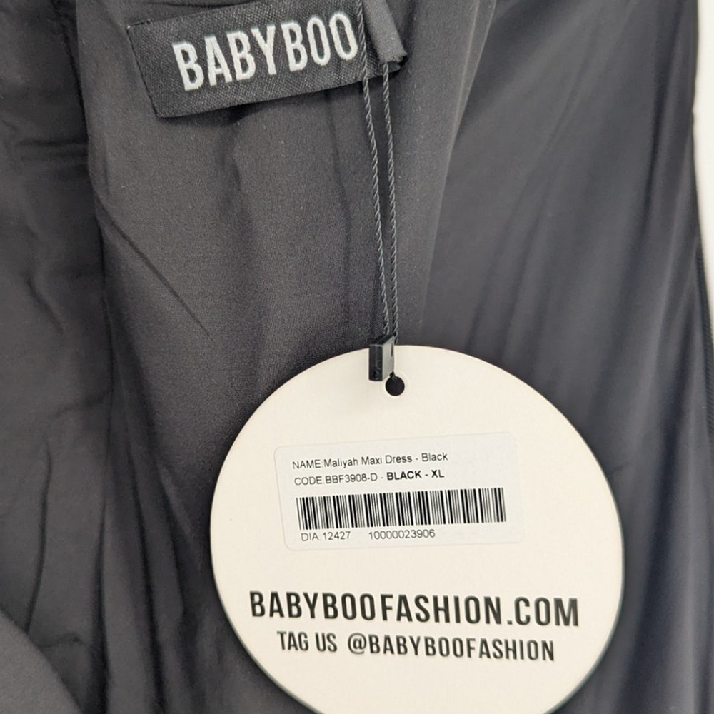 Babyboo Maliyah Black Strapless Scarf Maxi Dress Gown Size XL NWT - Picture 4 of 4
